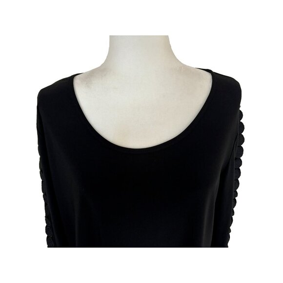 JOSEPH RIBKOFF Top Feature Sleeve Jersey Knit Hankerchief Hem Black Size 14? - Picture 2 of 7